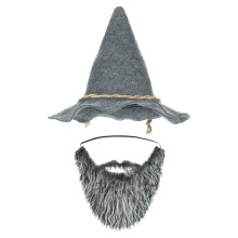 Wizard Hat with Faux Beard Witch Sorcerer Hat Adult Wizard Costume Accessories for Halloween Fancy Dress Cosplay