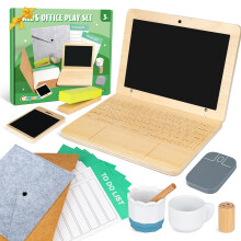 Wooden Pretend Play Home Office Set - Commodum 11pcs Work Playset for Kids