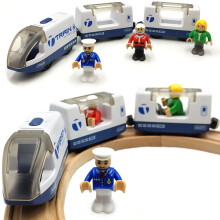TOPLIVING Railway Electric Locomotive Wooden Train Children, Battery Operated Locomotive Train, Motor Train Compatible with Thomas Brio