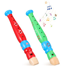 2 Pack Wooden Recorder for Toddlers Kids Piccolo Musical Instrument Set Cartoon Pattern Music Toy for Children Smooth Rounded Surface Early Learning