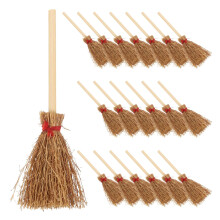 Milisten 20pcs Miniature Witch Brooms - 10cm Small Straw Brooms for Dollhouse Halloween Crafts