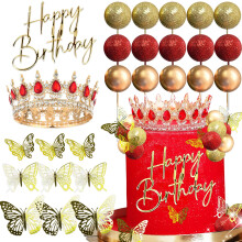 Red Crown Cake Topper Gold Balls Cake Decor Crown Birthday