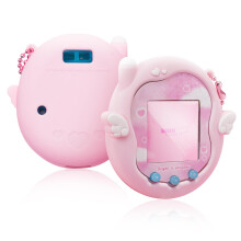 Cute Angel Whisper Silicone Case for Tamagotchi Uni, Full-Body Protective Cover with Decorative Stickers and Acrylic Charm - Pink