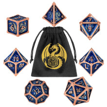 D&D Dragon Dice with Bag, Metal Polyhedral RPG Dice Set, D20 D12 D10 D% D8