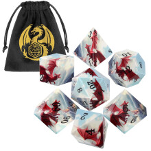Red Dragon Dice Set, 7Pcs Polyhedral DND Dice, Fantasy Tabletop Game Accessories, DND Starter Set with Gift Bag, UV Printing