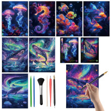 Scratch Art for Adults and Kids - 8-Piece Luminous Rainbow Scratch Notes Kit with Scratching Tools
