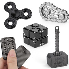 5PCS Fidget Toys Set, Sensory Pack with Fidget Chain, Infinity Cube, Fidget Slider, 2 in 1 Hammer Spinner, Metal Tri Spinner