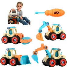 Take Apart Construction Trucks Toys for 3 4 5 Year Old Boys, 4 in 1 DIY Build Truck Set with Screwdriver, STEM Building Toys for Kids