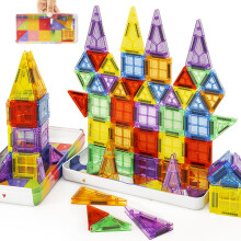 cossy Mini Magnetic Tiles, Travel Magnetic Tiles 80-Piece, Magnet Building Tiles with Metal Box, Magna Tiles for Kids