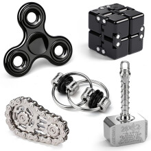 5 PCS Metal Fidget Toy Set, Cool Hammer Hand Spinner Infinity Cube Spinning Top Fingertip Gyro