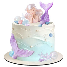 Purple Mermaid Cake Figures - Underwater Cake Decoration Set with Shells, Mermaid Tail and Starfish for Children's Birthdays
