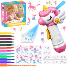 nicknack Electric Airbrush Paint Pen Kit for Kids-12 Washable Markers & 13 Stencil, Marker Airbrush Spray, Arts and Crafts Set