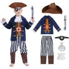 Sincere Party Deluxe Captain Pirate Costume for Boys,Royal Pirate Costume With EVA Sword and EVA Compass