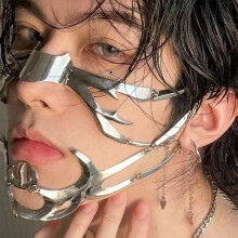 AUSTUFF Cyberpunk Mask Unisex Liquid Silver Steel Half Face Mask Halloween Cyber Punk Masquerade Mask for Men Women Halloween Party Costumes