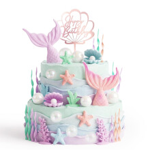 28PCS Mermaid Cake Topper Set,Under the Sea Cake Decorations Seashell Cakes decorations with Mermaid Tails Starfish Seashell Coral Seaweed for Ocean