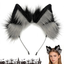 AUSTUFF Handmade Faux Fur Fox Wolf Cat Ears Headband Furry Animals Ears Headwear Cute Head Accessories for Cosplay Party Halloween