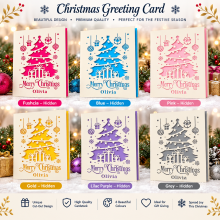Christmas Card Fuchsia Blue Pink Gold Lilac Grey
