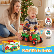 Gralal Toddler Farm Tractor Toy for 1 2 3 Year Old, Musical Push and Go Animal Vehicle, Little Farm Friends Animal Toys, Educational Baby Car Toy