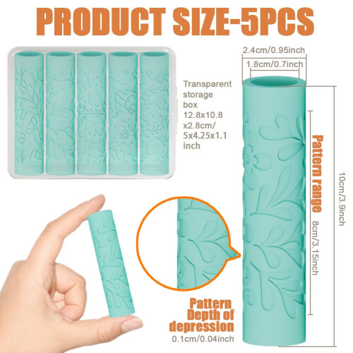 ORIGACH 5 Pcs Floral Plant Polymer Clay Texture Rollers Earring Making 1