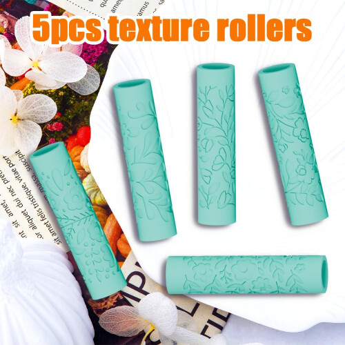 ORIGACH 5 Pcs Floral Plant Polymer Clay Texture Rollers Earring Making 2