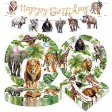 41PCS Jungle Safari Theme Birthday Decorations Animal Plates Napkins Banner