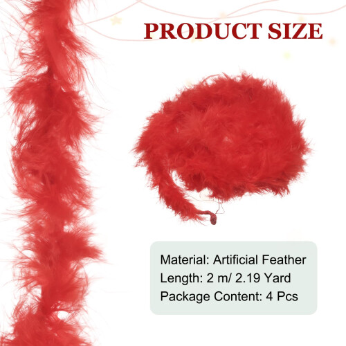 sourcing map 4Pcs 2.2 Yards Feather Boa for Costume,DIY Craft Scarlet 1