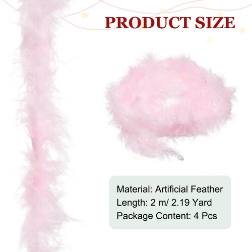 sourcing map 4Pcs 2.2 Yards Feather Boa for Costume,DIY Craft Pink 1
