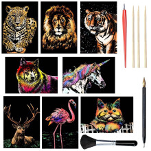 VLYX 8-Piece Animal Scratch and Foil Art Kit with Tools for Adults and Kids, A4/A5 Size Paper