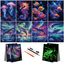 Scratch Art for Adults-Glow in The Dark Scratch Painting Craft Kit |Foil Engraving Art Set|Stress Relief Gift for Craft Lovers|Creative Scratch Art