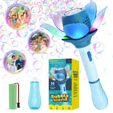 Electric Flower Bubble Wand, Automatic Bubble Machine for Kids 10000+ Bubbles with Colored Light/Battery/120ml Solution