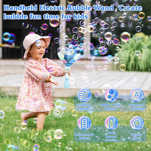 Electric Flower Bubble Wand, Automatic Bubble Machine for Kids 10000+ Bubbles with Colored Light/Battery/120ml Solution 1