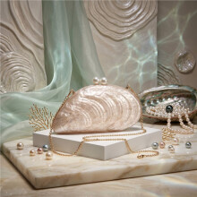 Acrylic Seashell Evening Clutch Bag for Women Glitter Marble Shell Shoulder Bag with Detachable Chain Elegant Party