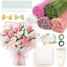 SERTAS Pipe Cleaners for Craft Flowers 500 PCS Chenille Stems with Floral Tape Stamens and Wrapping Paper for DIY Tulip Bouquets Handcrafts Party