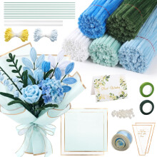 SERTAS Pipe Cleaners for Craft Flowers 500 PCS Chenille Stems with Floral Tape Stamens and Wrapping Paper for DIY Tulip Bouquets Handcrafts Party