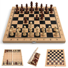 3 in 1 Chess Set, 12" Foldable Chess, Portable Wooden Travel Folding Backgammon Set & Checkers Kit for Adults