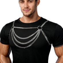 Men's Chest Belt Chain Costume Fashion Male Punk Shirt Festival Outfit Shoulder Belt Mens Rave Outfit for Music Festival Rave Party Cosplay Halloween