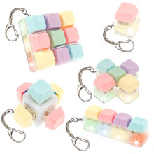 5 Pcs Keyboard Fidget Toy Light Up, Macaron Colors Clicky Fidget Toys, Portable Keyboard Clicker with Keychain for Decompression