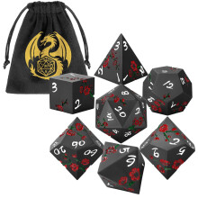 Metal Dice Set, Flat Face Red Plum Blossom Pattern, 7pcs Polyhedral Metal DND Dice Set, DND Starter Set, D&D Gifts with Gift Bag