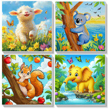 Bowetile 4 Pack Animals Framed Paint by Numbers for Adults Children, Squirrel Painting by Numbers Kit for Adults, Beginners Canvas Kits