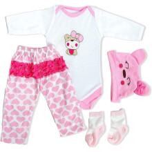 Reborn Baby Dolls Clothes Accessories Pink Outfit for 17-22 Inch Reborn Newborn Baby Girl Boy Clothing Super Cute Bear 4pcs Set