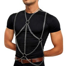 Men's Chest Belt Chain Costume Fashion Male Punk Shirt Festival Outfit Shoulder Belt Mens Rave Outfit for Music Festival Rave Party Cosplay Halloween