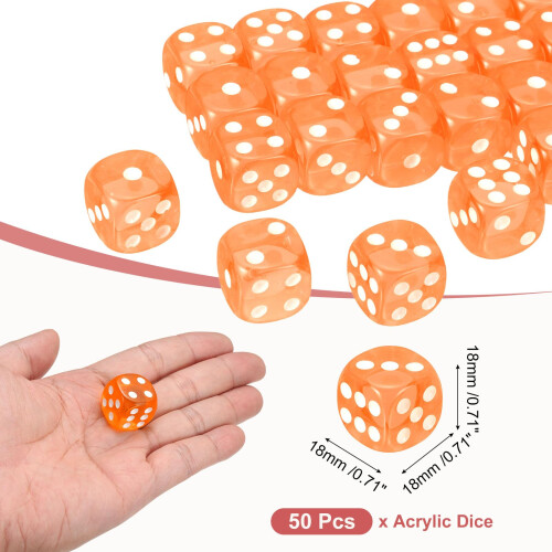 sourcing map 6 Sided Acrylic Dice 18mm/0.71" Orange 50Pcs 1