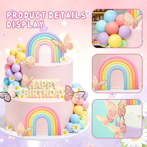 Rainbow Cake Decor Unicorn Cake Decorations Pastel Balls Cake Topper 2