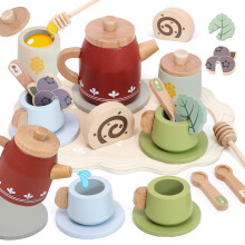 Wooden Tea Set for Little Girls, Play Food Sets for Kids Pretend Play Kitchen Accessories, Princess Toys Tea Party Set