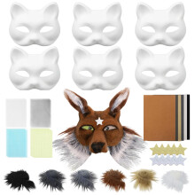 6 Cat Masks for Painting,Cat Masks to Decorate,DIY Graffiti Blank Cat Mask with Fur Self Adhesive Felt Sheet Eye Mesh and Colour Pigment,for