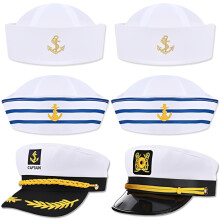 6 Pcs Sailor Hats and Captain Hats for Adults, 6-Piece Set with Embroidered Design, Two White Police-Style Hats, One Embroidered Logo Hat