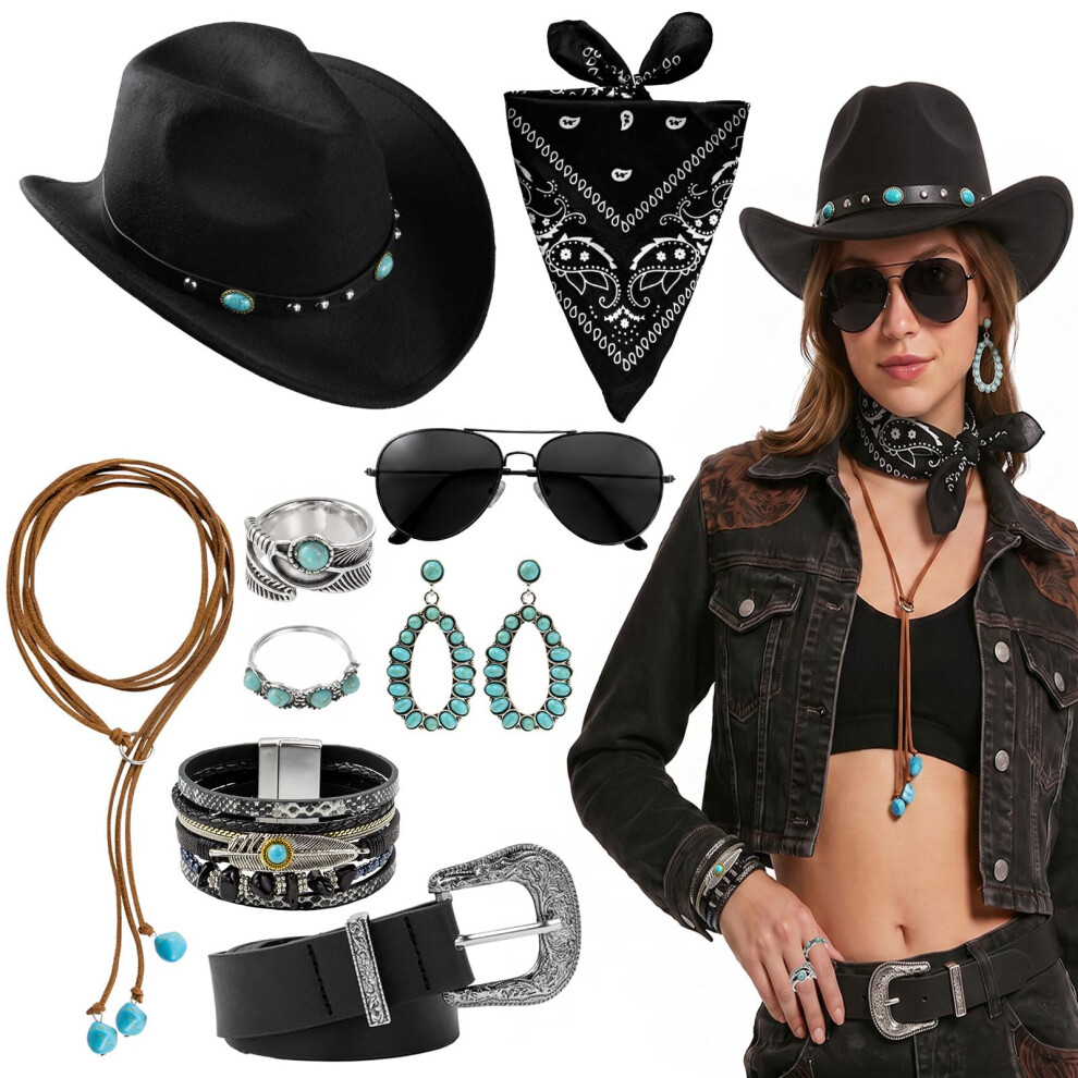 Lhoest 9Pcs Cowgirl Outfits For Women Accessories Cowgirl Hat Western Outfits