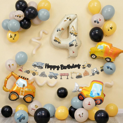 4th Birthday Decorations Boy, 52Pcs Digger Birthday Decorations