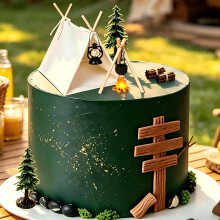 Camping Party Cake Toppers Outdoor Tent Happy Camping Cake Decorations