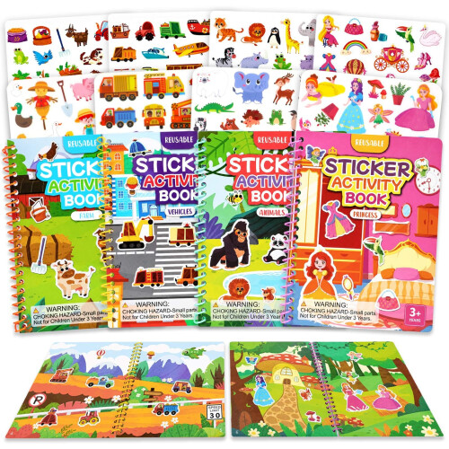 4 Pack Reusable 3D Jelly Sticker Book with Spiral Binding for Toddlers